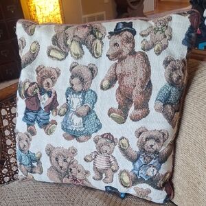 Vintage Dakotah Teddy Bear Tapestry Square Throw Pillow 90s Cottagecore